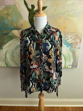 Anthropologie Maeve Masha Volnova Carmiel button down blouse Margret Jeane US 4